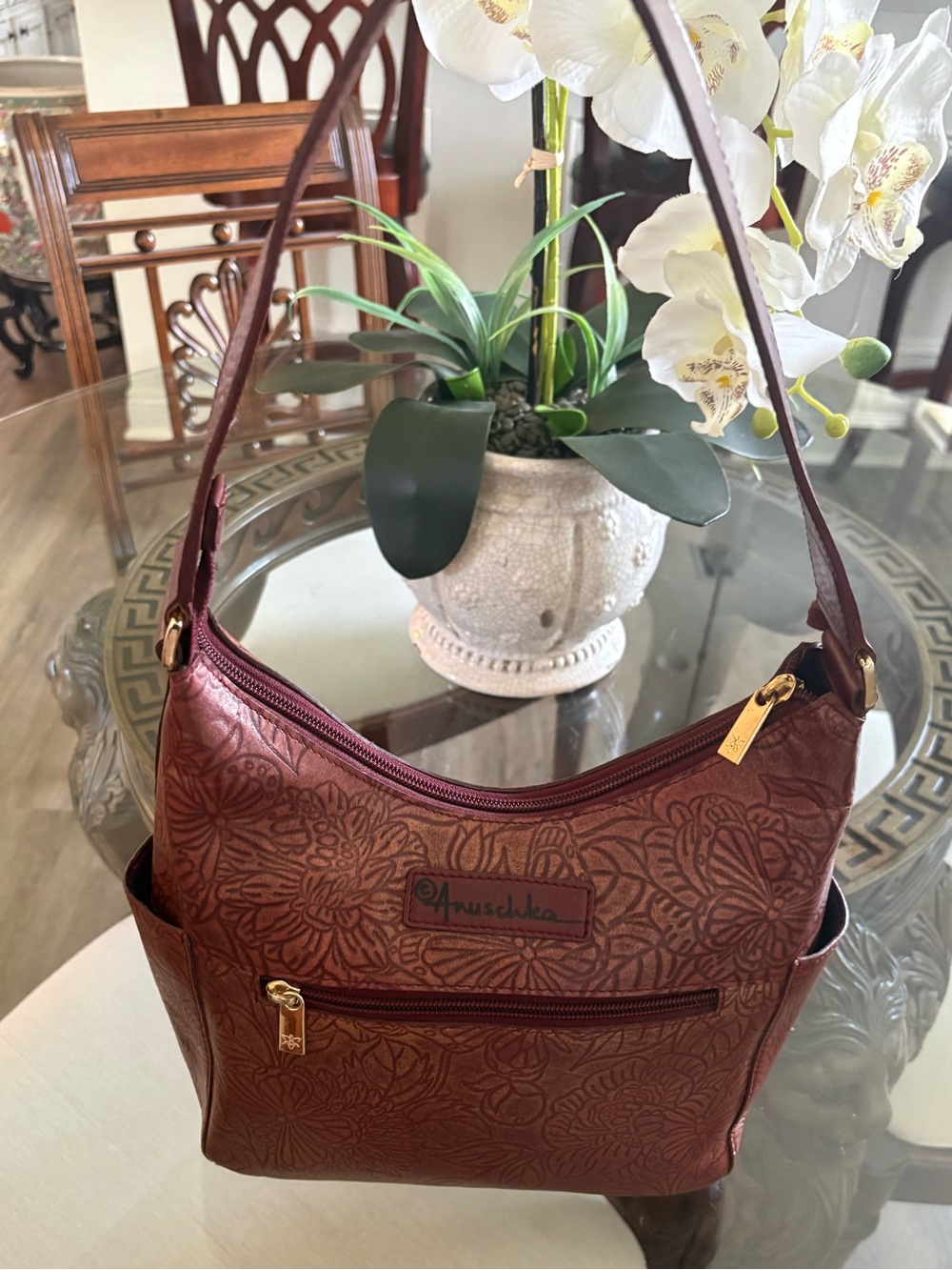 š¤š¤ANUSCHKA CLASSIC HAND PAINTED LEATHER HOBO SHOULDER BAG! š¤š¤ - Picture 2 of 8